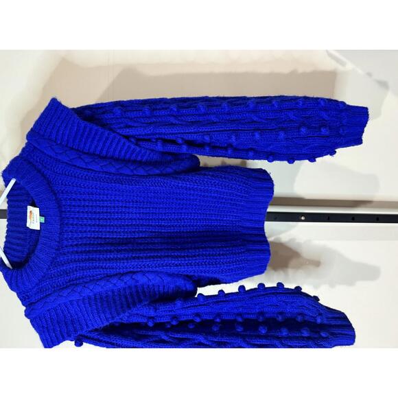 Farm Rio Small Blue Knit Women's Crew Neck Sweater with Textured Sleeves - Picture 6 of 8